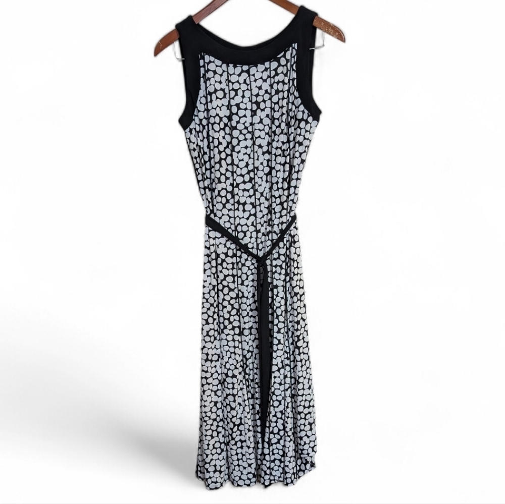 Perceptions New York White Black Dot Fit and Flare Sleeveless Dress Size 10